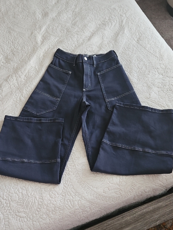 Everlane Denim - Everlane The Gardener Navy High-Rise Wide Leg Pants with White Stitching